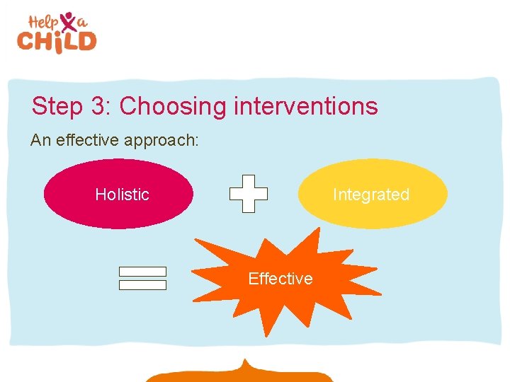 Step 3: Choosing interventions An effective approach: Integrated Holistic Effective 