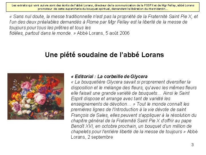 Les extraits qui vont suivre sont des écrits de l'abbé Lorans, directeur de la Les extraits qui vont suivre sont des écrits de l'abbé Lorans, directeur de la