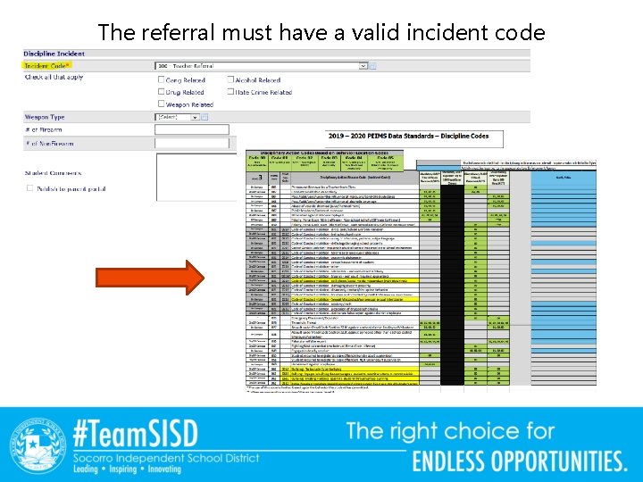 The referral must have a valid incident code 