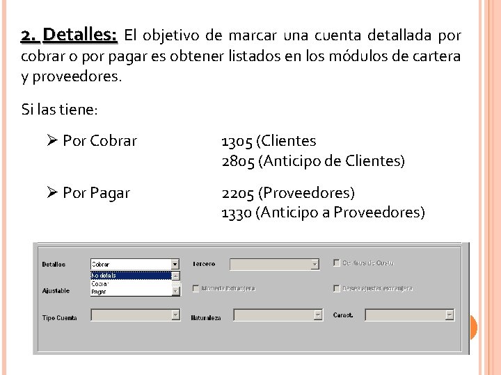 2. Detalles: El objetivo de marcar una cuenta detallada por cobrar o por pagar 2. Detalles: El objetivo de marcar una cuenta detallada por cobrar o por pagar
