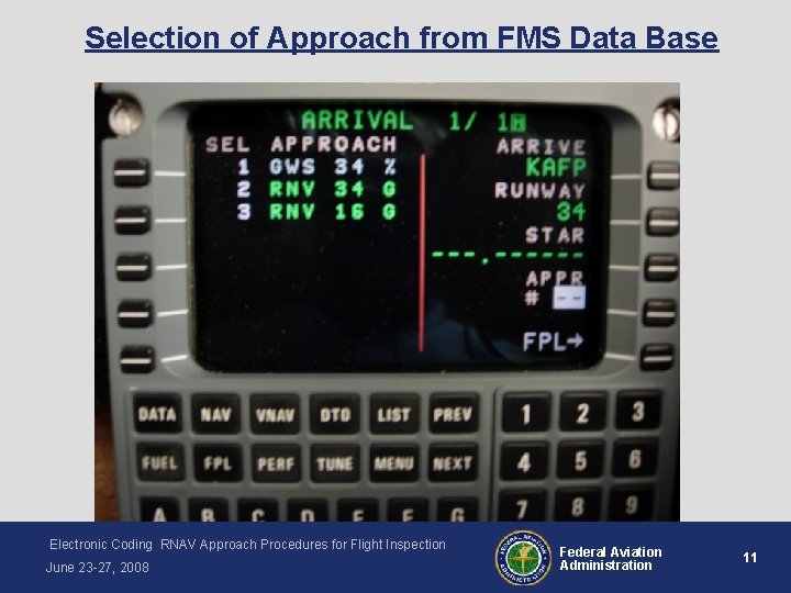 Selection of Approach from FMS Data Base Electronic Coding RNAV Approach Procedures for Flight
