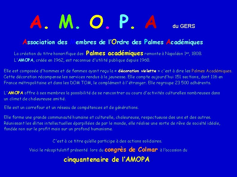 A. M. O. P. A. du GERS Association des Membres de l’Ordre des Palmes