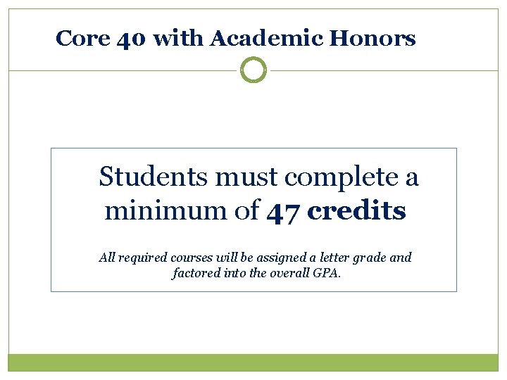 Core 40 with Academic Honors Students must complete a minimum of 47 credits All