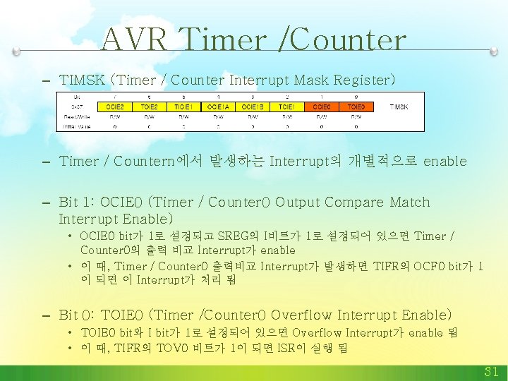 AVR Timer /Counter – TIMSK (Timer / Counter Interrupt Mask Register) – Timer / AVR Timer /Counter – TIMSK (Timer / Counter Interrupt Mask Register) – Timer /