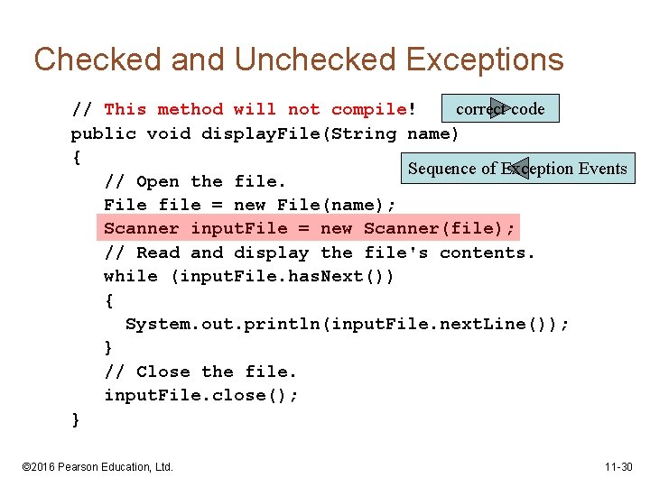 Checked and Unchecked Exceptions correct code // This method will not compile! public void