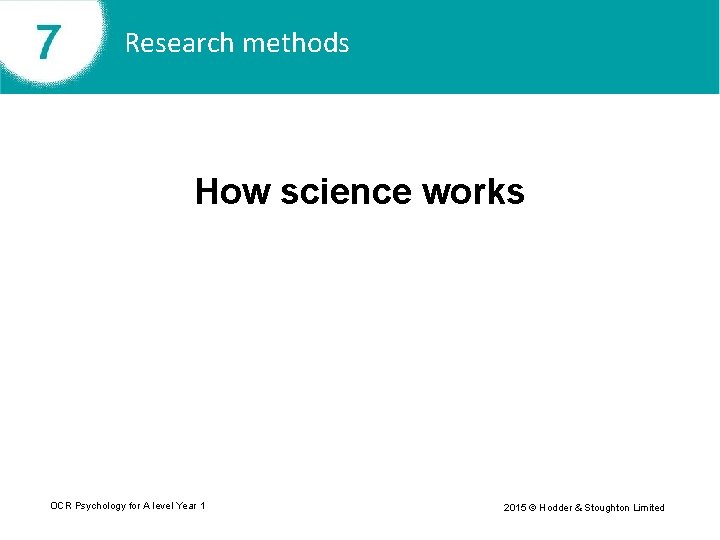 Research methods How science works OCR Psychology for A level Year 1 2015 ©