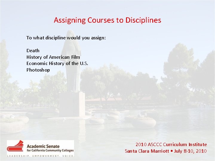 Assigning Courses to Disciplines To what discipline would you assign: Death History of American