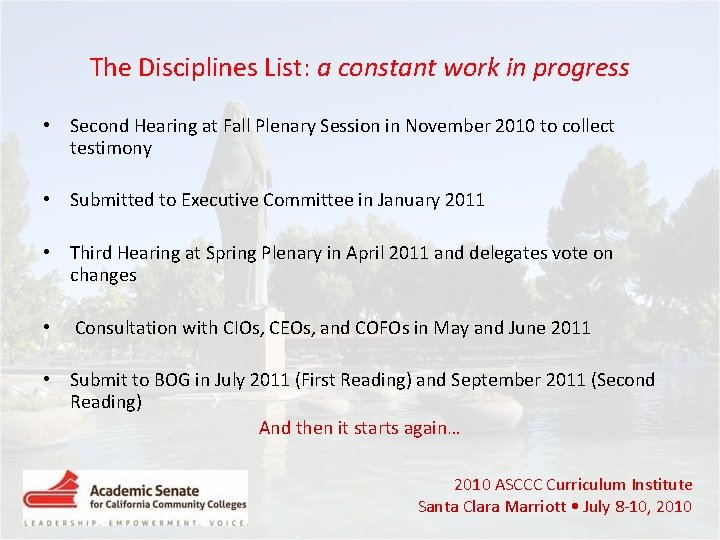 The Disciplines List: a constant work in progress • Second Hearing at Fall Plenary