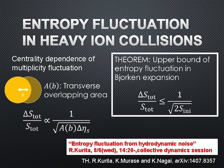 ENTROPY FLUCTUATION IN HEAVY ION COLLISIONS Centrality dependence of multiplicity fluctuation “Entropy fluctuation from