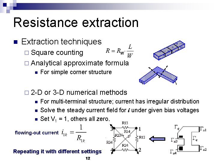 Resistance extraction n Extraction techniques ¨ Square counting ¨ Analytical approximate formula n For