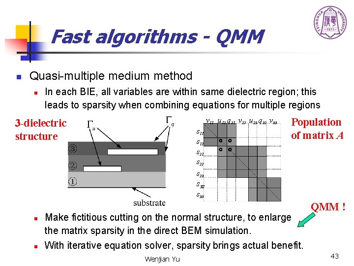 Fast algorithms - QMM n Quasi-multiple medium method n In each BIE, all variables