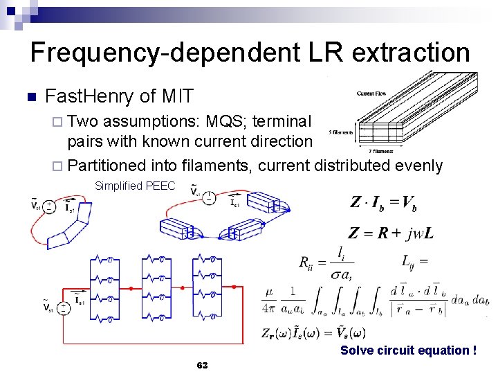Frequency-dependent LR extraction n Fast. Henry of MIT ¨ Two assumptions: MQS; terminal pairs