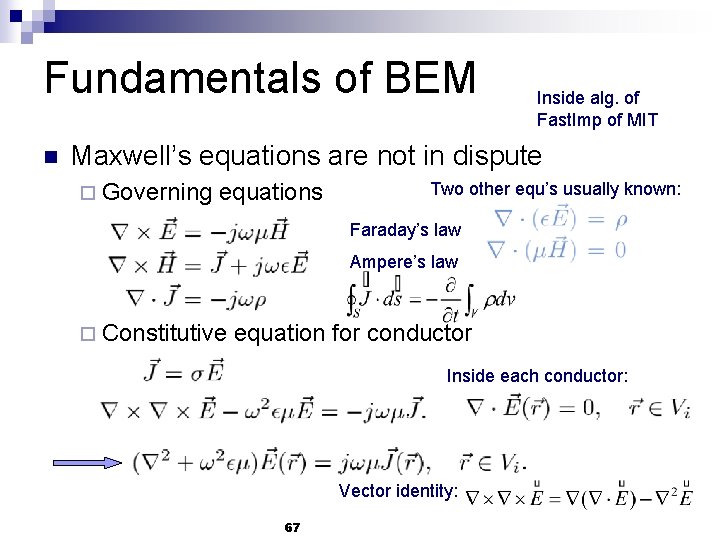 Fundamentals of BEM n Inside alg. of Fast. Imp of MIT Maxwell’s equations are