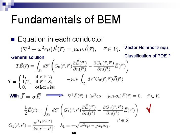 Fundamentals of BEM n Equation in each conductor Vector Holmholtz equ. Classification of PDE