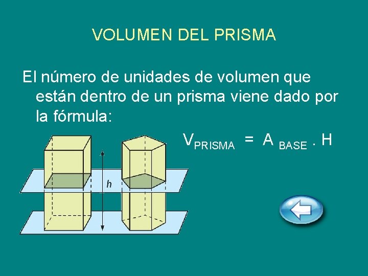 VOLUMEN DEL PRISMA El número de unidades de volumen que están dentro de un