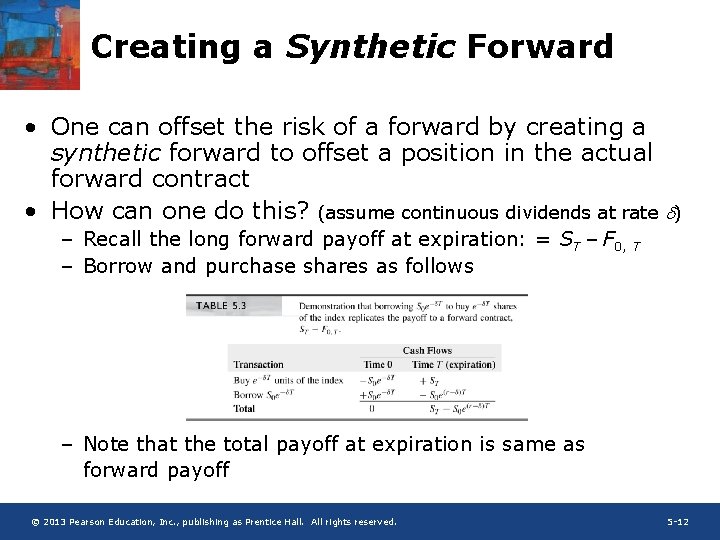 Creating a Synthetic Forward • One can offset the risk of a forward by