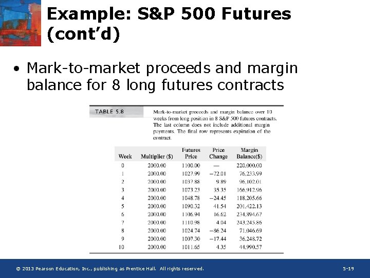 Example: S&P 500 Futures (cont’d) • Mark-to-market proceeds and margin balance for 8 long