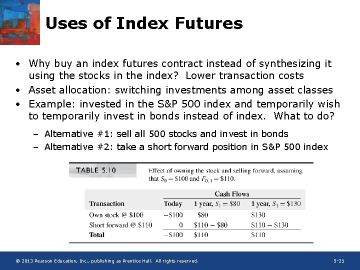 Uses of Index Futures • Why buy an index futures contract instead of synthesizing