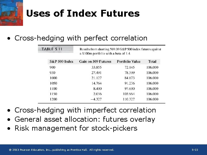 Uses of Index Futures • Cross-hedging with perfect correlation • Cross-hedging with imperfect correlation