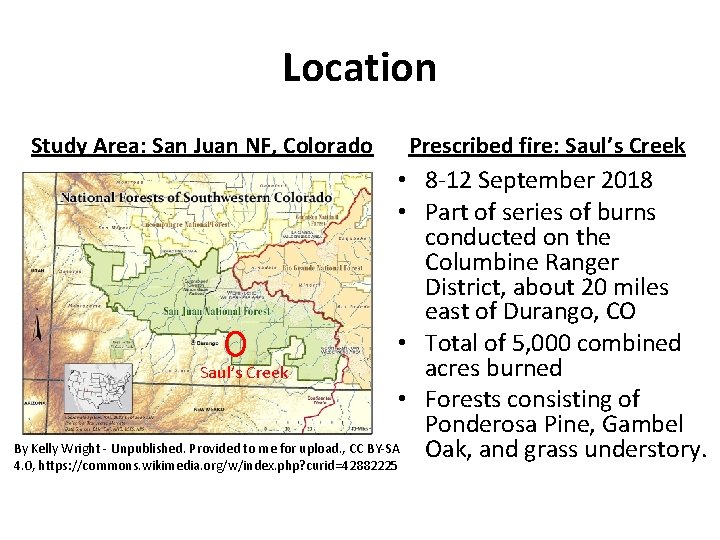 Location Study Area: San Juan NF, Colorado Prescribed fire: Saul’s Creek • 8 -12