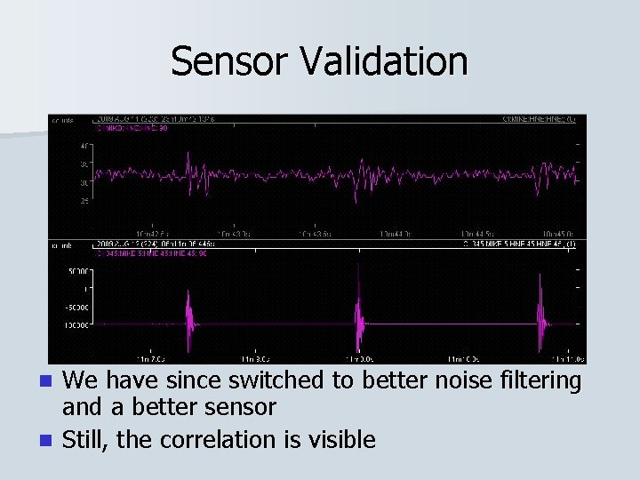 Sensor Validation We have since switched to better noise filtering and a better sensor
