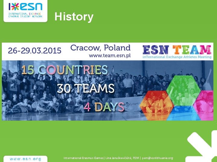 History International Erasmus Games| Lina Januškevičiūtė, PEM | pem@esnlithuania. org 