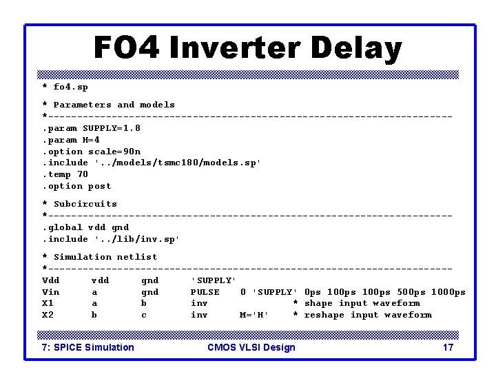 FO 4 Inverter Delay * fo 4. sp * Parameters and models *-----------------------------------. param