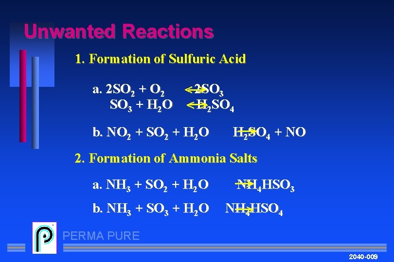 Unwanted Reactions 1. Formation of Sulfuric Acid a. 2 SO 2 + O 2
