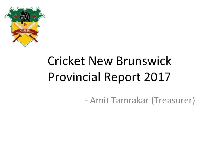 Cricket New Brunswick Provincial Report 2017 - Amit Tamrakar (Treasurer) 