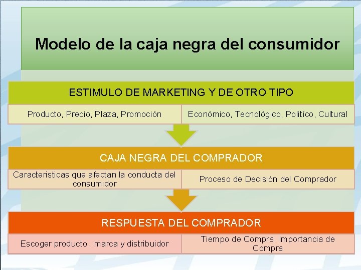 Modelo de la caja negra del consumidor ESTIMULO DE MARKETING Y DE OTRO TIPO