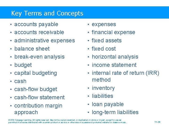 Key Terms and Concepts • accounts payable • expenses • accounts receivable • financial