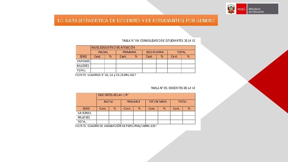 10. DATA (ESTADISTICA DE DOCENTES Y DE ESTUDIANTES) POR GENERO 