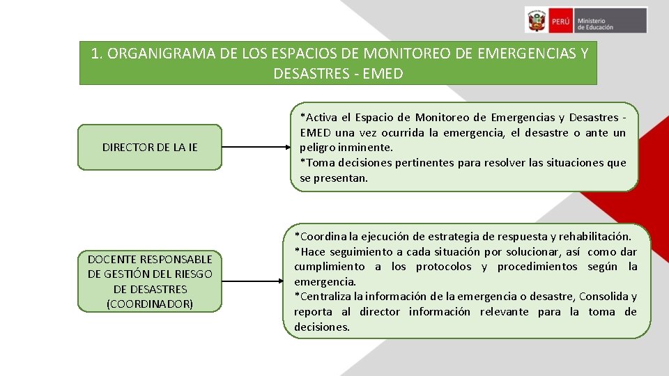 1. ORGANIGRAMA DE LOS ESPACIOS DE MONITOREO DE EMERGENCIAS Y DESASTRES - EMED DIRECTOR