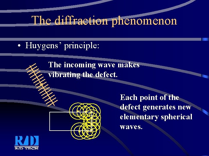 The diffraction phenomenon • Huygens’ principle: The incoming wave makes vibrating the defect. Each The diffraction phenomenon • Huygens’ principle: The incoming wave makes vibrating the defect. Each