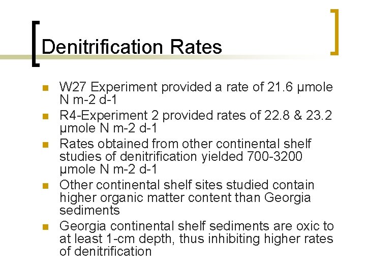 Denitrification Rates n n n W 27 Experiment provided a rate of 21. 6