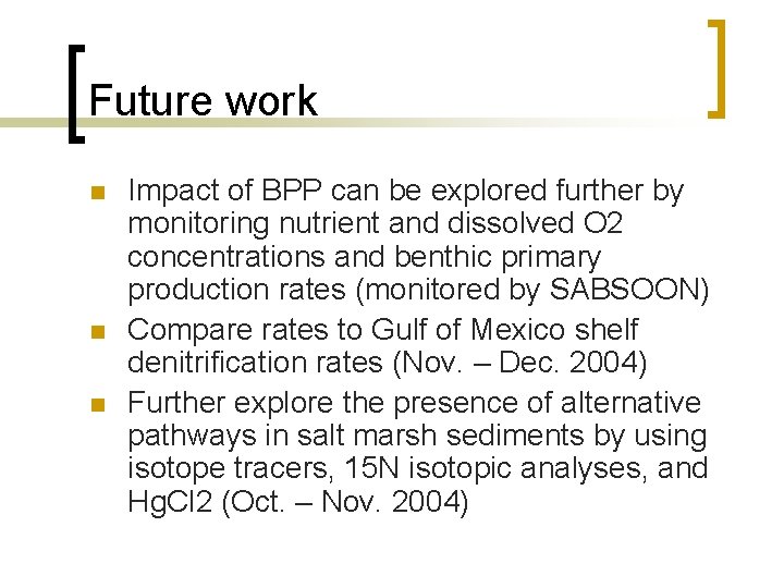Future work n n n Impact of BPP can be explored further by monitoring