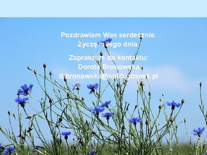 Pozdrawiam Was serdecznie. Życzę miłego dnia. Zapraszam do kontaktu: Dorota Bronowska d. bronowska@sp 90.