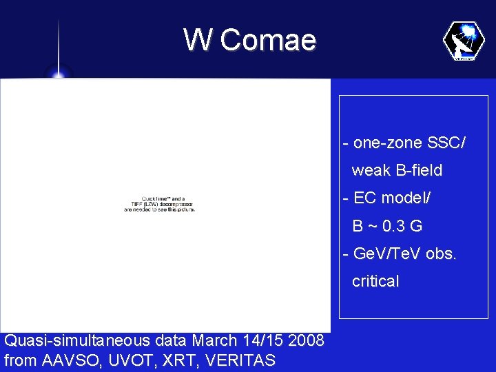 W Comae - one-zone SSC/ weak B-field - EC model/ B ~ 0. 3