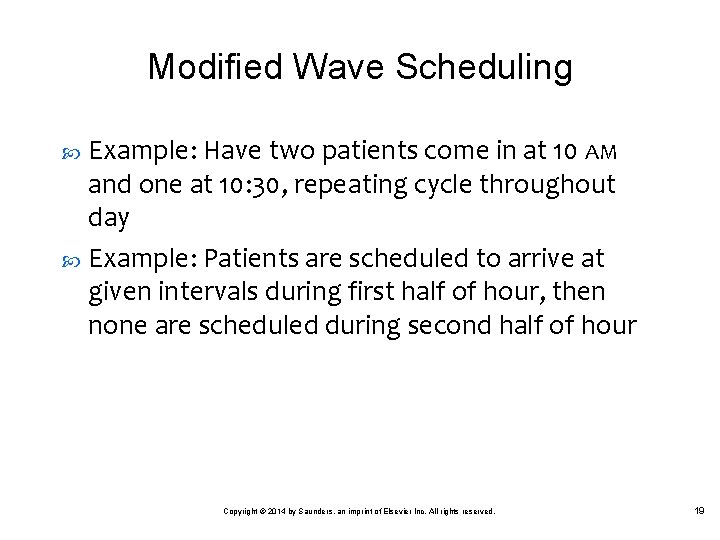 Modified Wave Scheduling Example: Have two patients come in at 10 AM and one