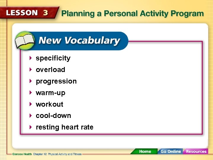 specificity overload progression warm-up workout cool-down resting heart rate 