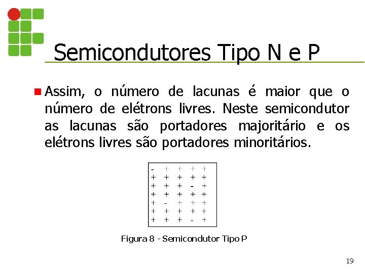 Semicondutores Tipo N e P n Assim, o número de lacunas é maior que