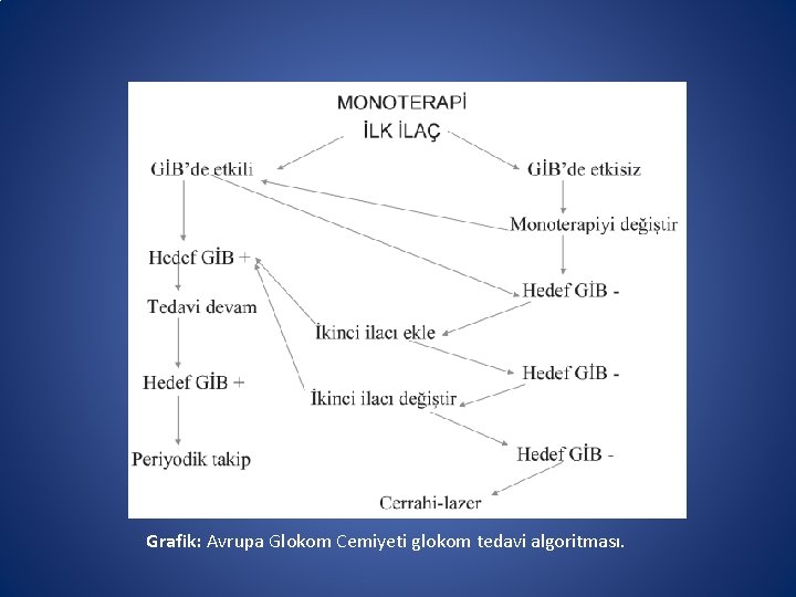 Grafik: Avrupa Glokom Cemiyeti glokom tedavi algoritması. 