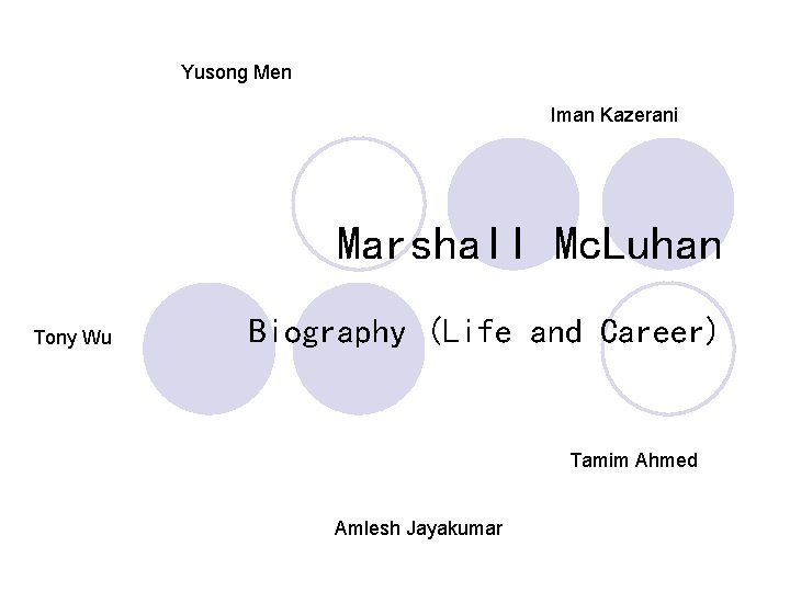 Yusong Men Iman Kazerani Marshall Mc. Luhan Tony Wu Biography (Life and Career) Tamim