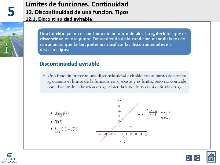 5 Límites de funciones. Continuidad 12. Discontinuidad de una función. Tipos 12. 1. Discontinuidad