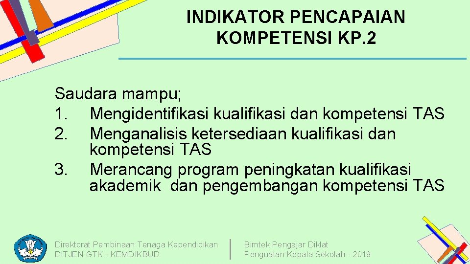 INDIKATOR PENCAPAIAN KOMPETENSI KP. 2 Saudara mampu; 1. Mengidentifikasi kualifikasi dan kompetensi TAS 2.