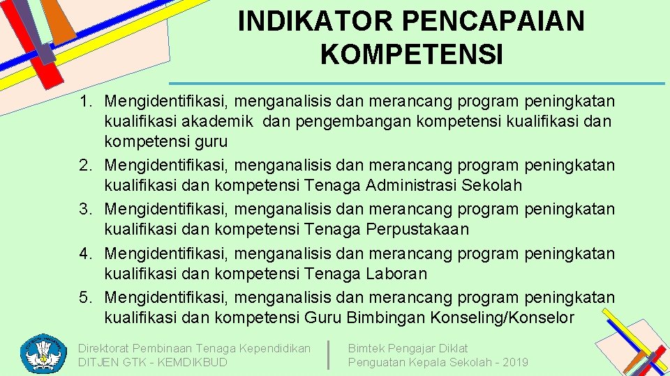 INDIKATOR PENCAPAIAN KOMPETENSI 1. Mengidentifikasi, menganalisis dan merancang program peningkatan kualifikasi akademik dan pengembangan