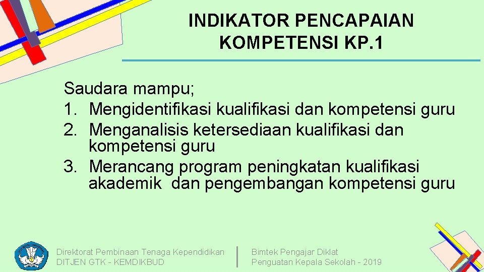 INDIKATOR PENCAPAIAN KOMPETENSI KP. 1 Saudara mampu; 1. Mengidentifikasi kualifikasi dan kompetensi guru 2.