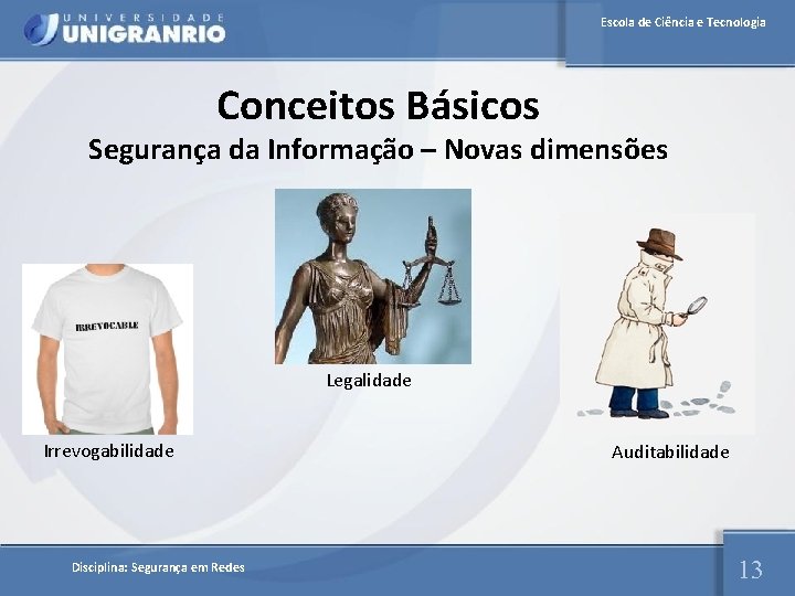 Escola de Ciência e Tecnologia Conceitos Básicos Segurança da Informação – Novas dimensões Legalidade