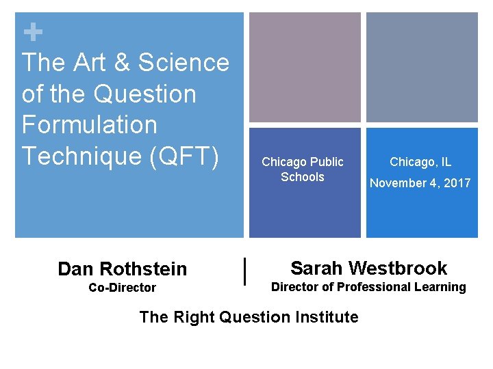 + The Art & Science of the Question Formulation Technique (QFT) Dan Rothstein Co-Director