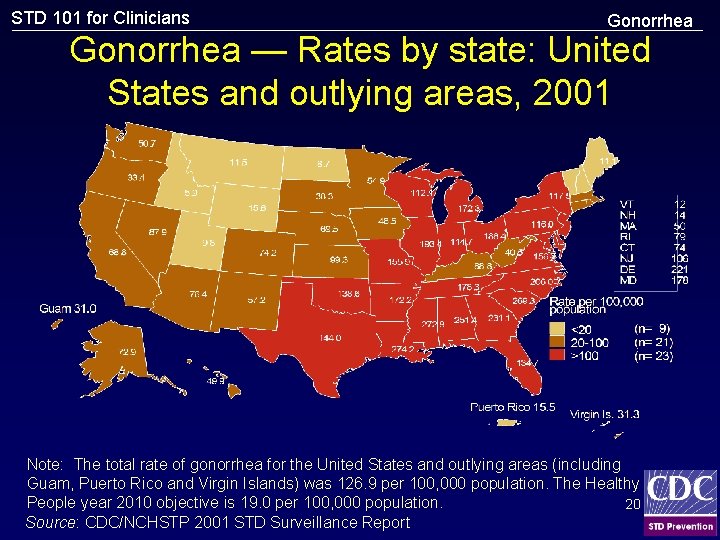 STD 101 for Clinicians Gonorrhea — Rates by state: United States and outlying areas,